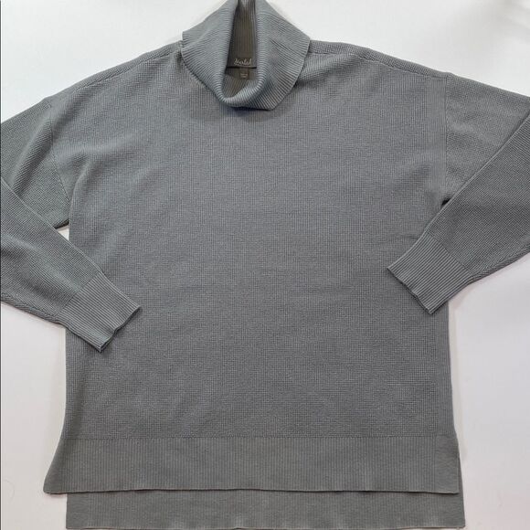 Marled Gray Turtleneck Sweater Women’s Layered Hem Long Sleeve Sz L - Picture 1 of 5